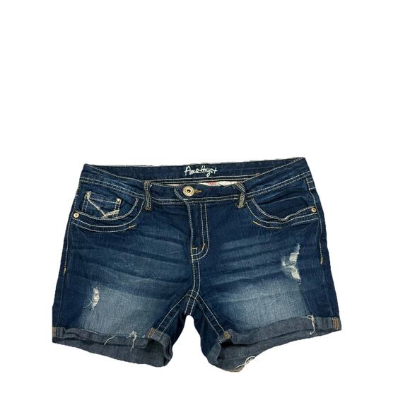 Amethyst Cutt-Off Jeans Shorts Womens Size 11 Blue Faded Denim Cuffed Distressed - Picture 2 of 9